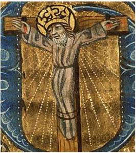 : Wilgeforte na cruz, Livro de Horas, c.1470, Utrech